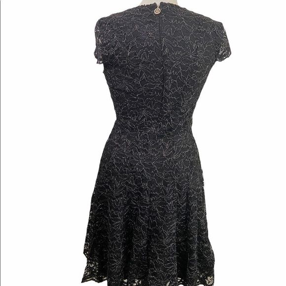 Tommy Hilfiger Black Shine Allover Lace Fit and Flare Dress - Picture 2 of 11